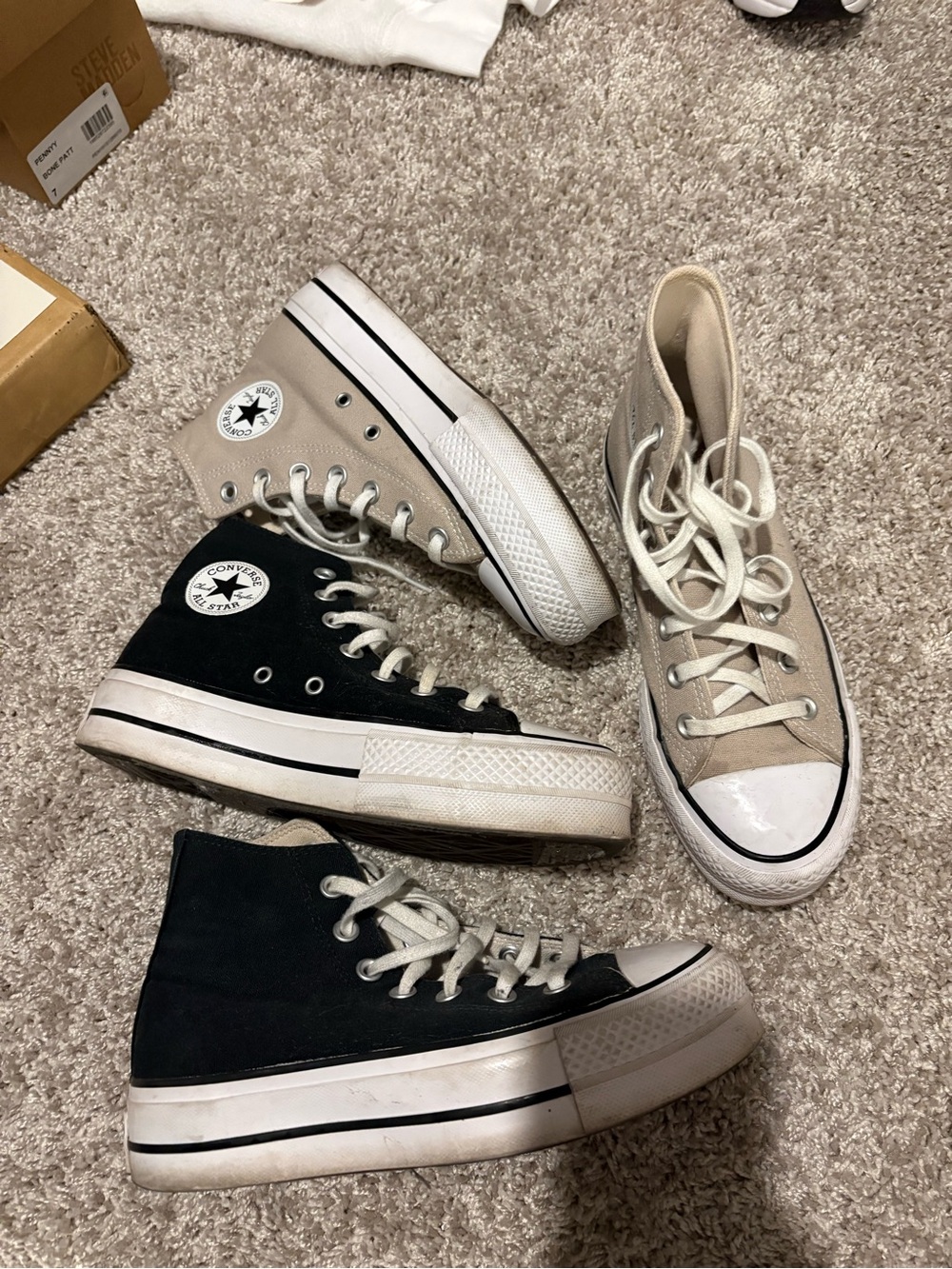Converse High Top Sneakers in Black & Beige